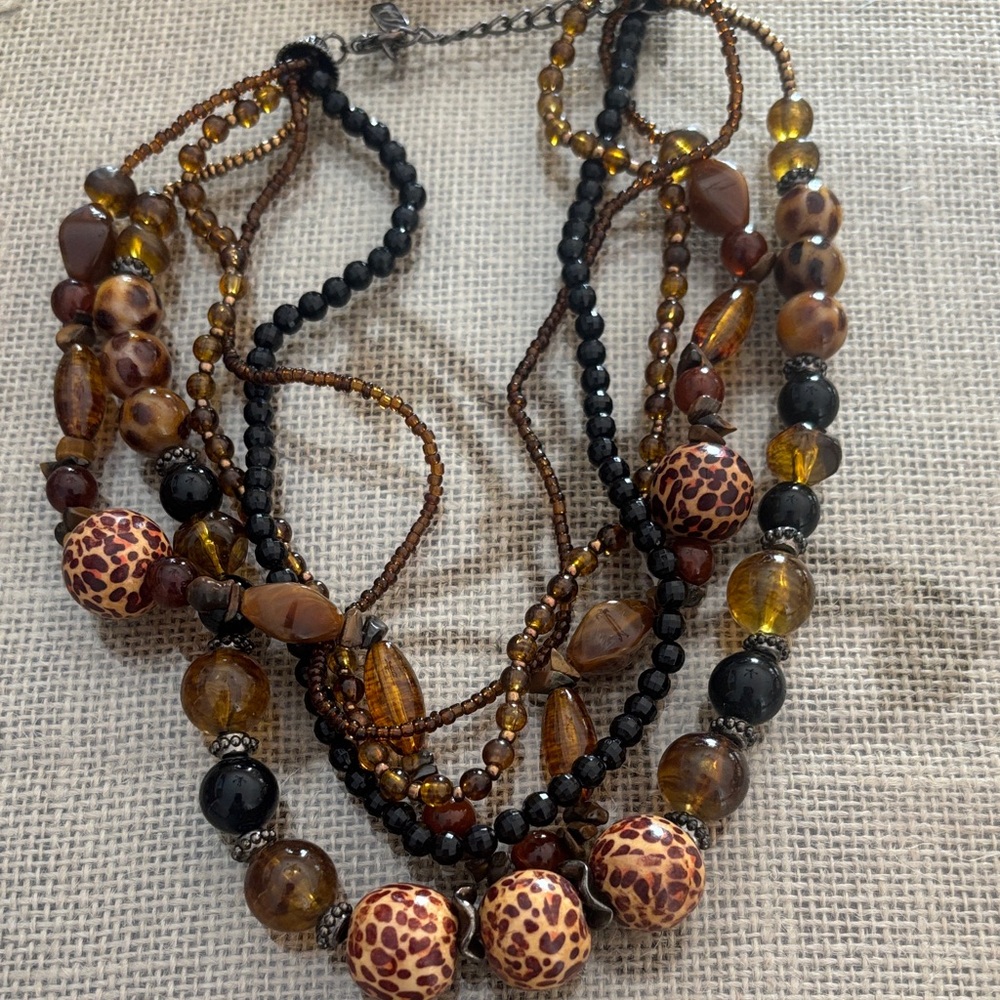 Leopard Beaded Multi-Strand Necklace
